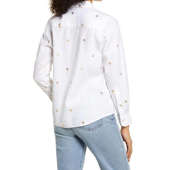 TOMMY BAHAMA Women’s Beach Daze Palm Trees Linen Shirt In White Gold Palm-Small - Picture 3 of 12